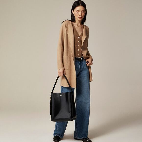 J. CREW Juliette Collarless Sweater Blazer Heather Khaki Camel Tan Sz S {3L3} - Picture 1 of 9